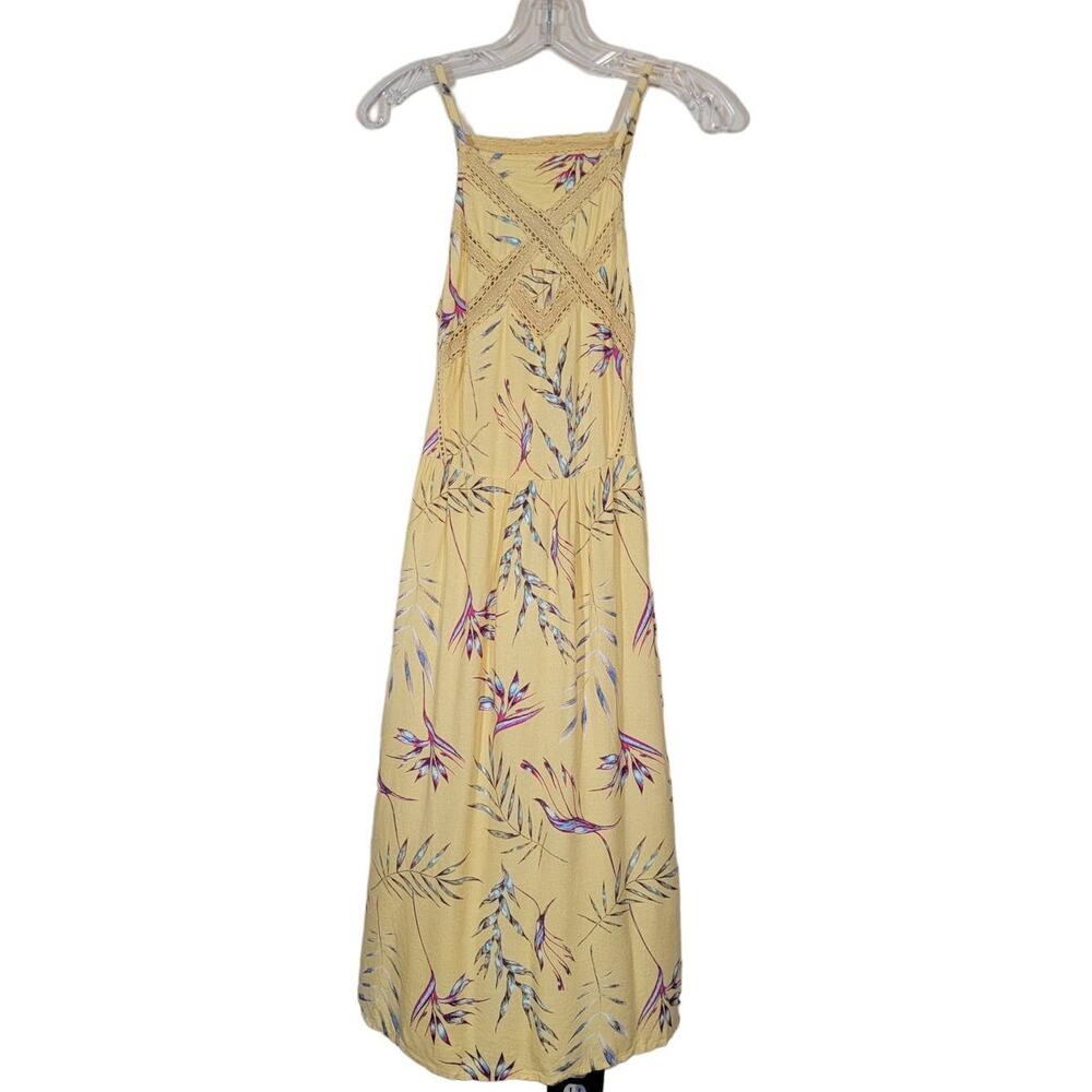 Roxy Women's Summer Navajo Floral Dress Lace Detail Square Neck Yellow Size XS